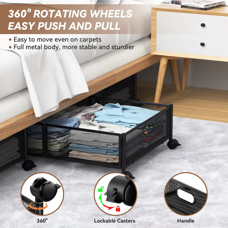 2-piece under-bed storage box with swivel wheels – foldable storage container