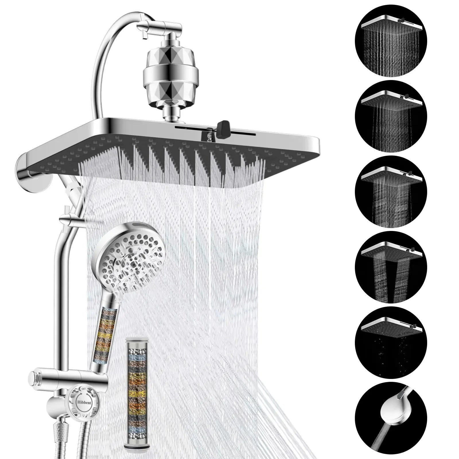 13-Inch High-Pressure Rainfall Shower Head Combo – 10-Mode Handheld Sprayer & Adjustable Extension Arm