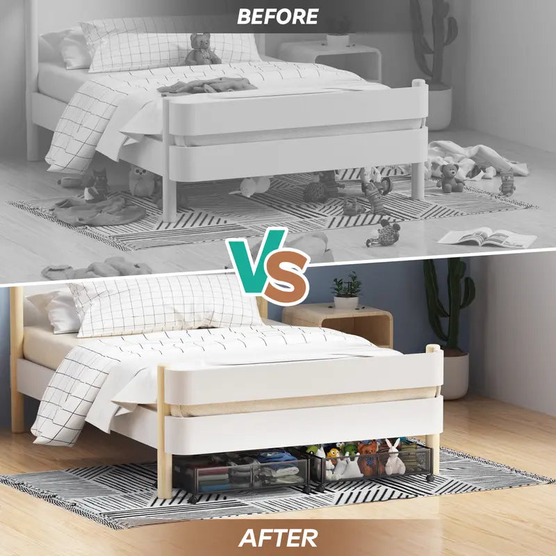 2-piece under-bed storage box with swivel wheels – foldable storage container