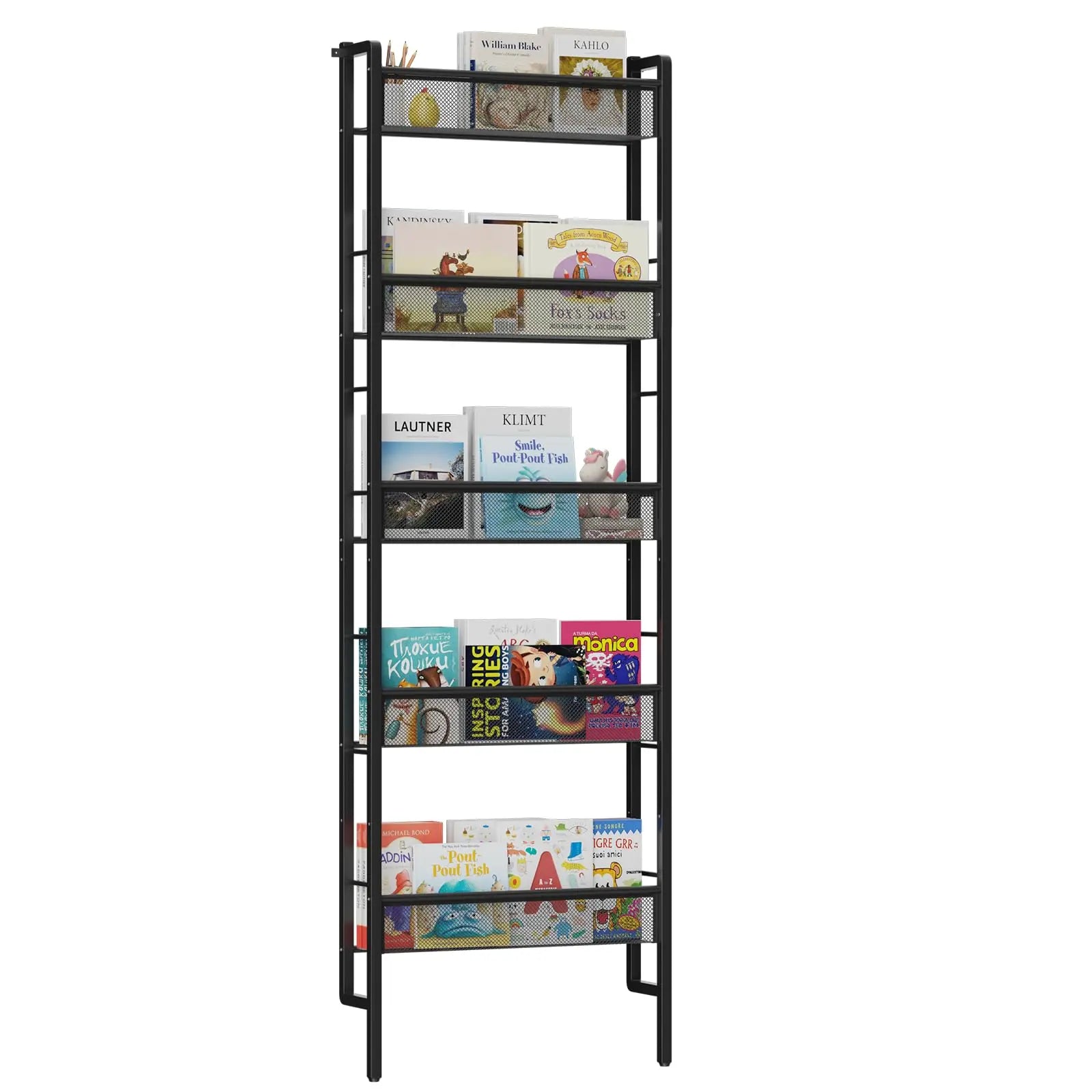 Wall-mounted five-level children's bookshelf, baby room toy storage rack