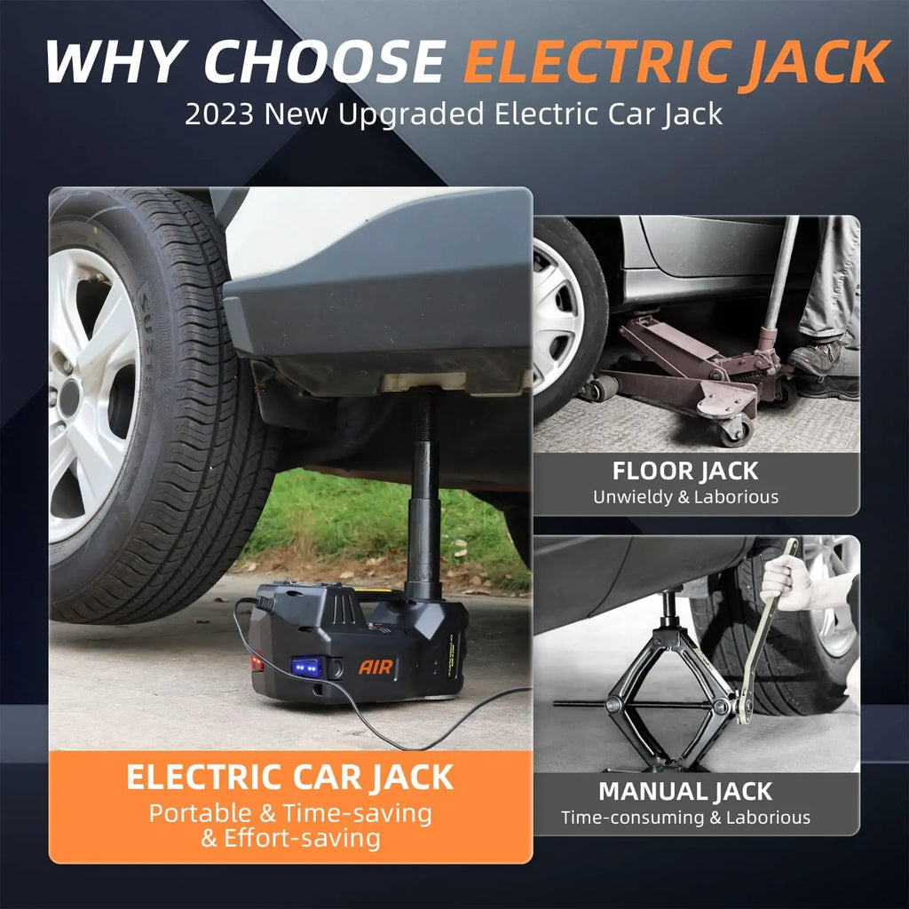 Electric vehicle jack - 5 tons - 12V - Pedal type jack, impact wrench, air pump