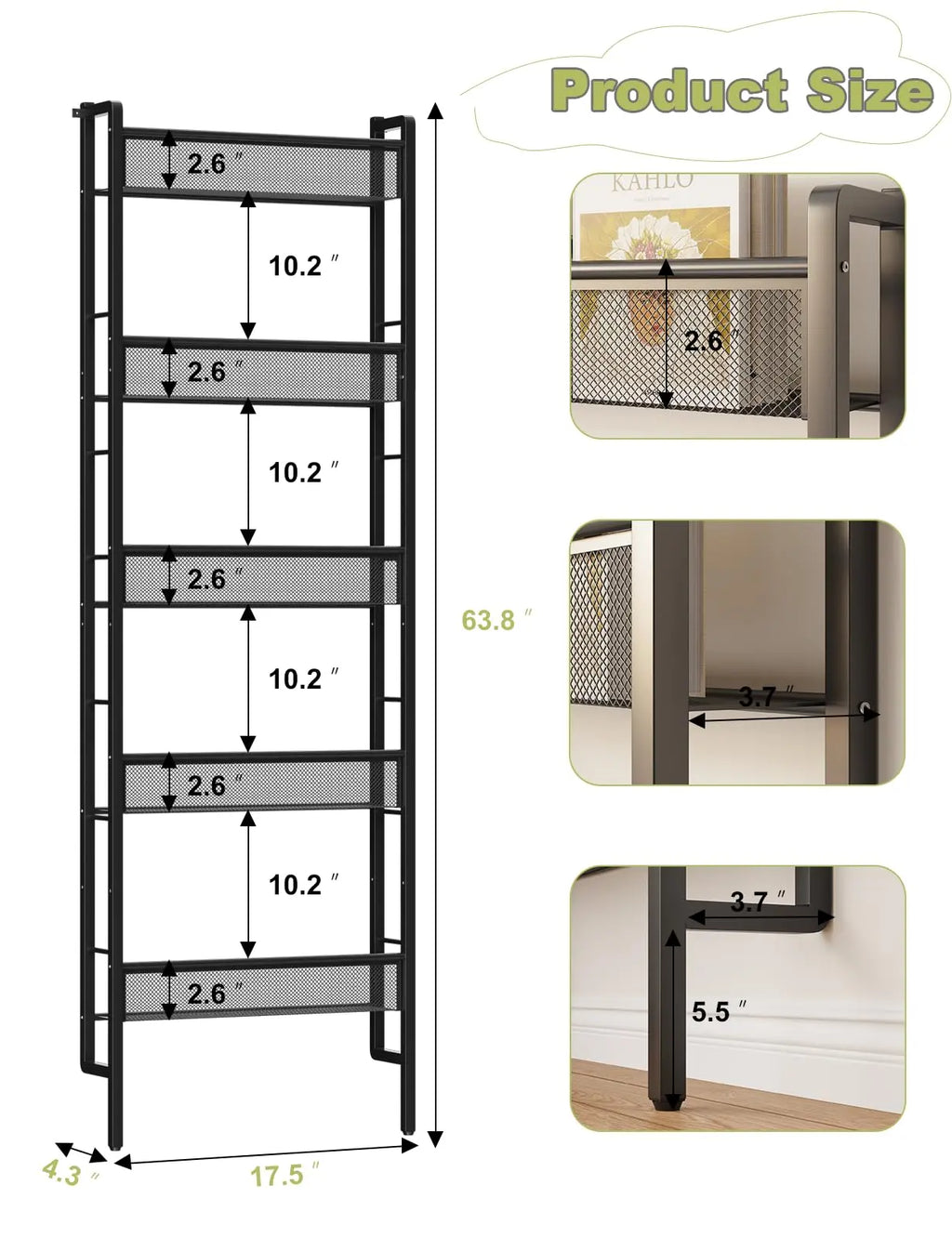 Wall-mounted five-level children's bookshelf, baby room toy storage rack
