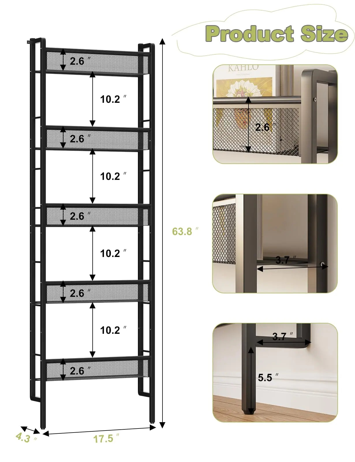 Wall-mounted five-level children's bookshelf, baby room toy storage rack