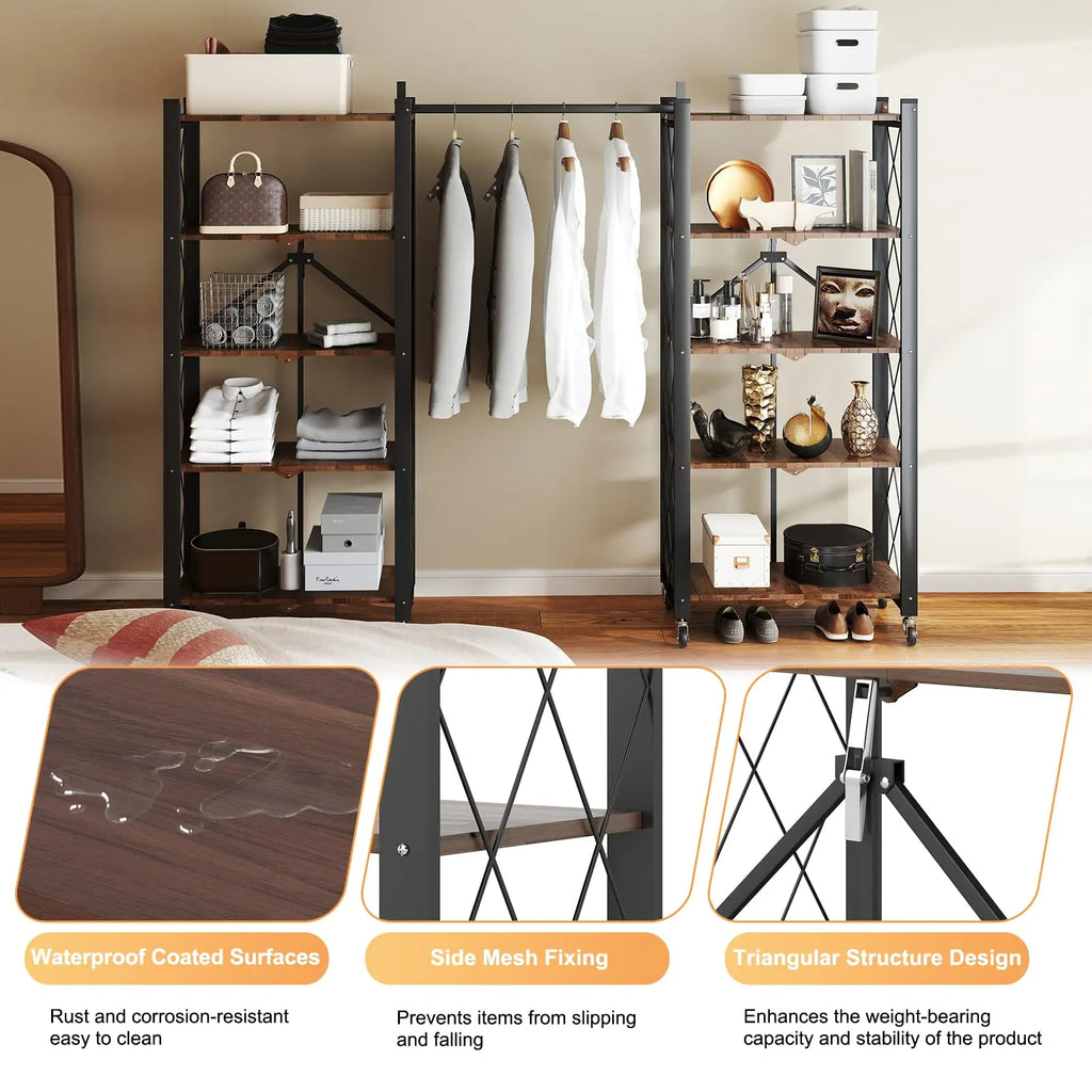 Portable Foldable Metal Steel Storage Rack, No Assembly Required