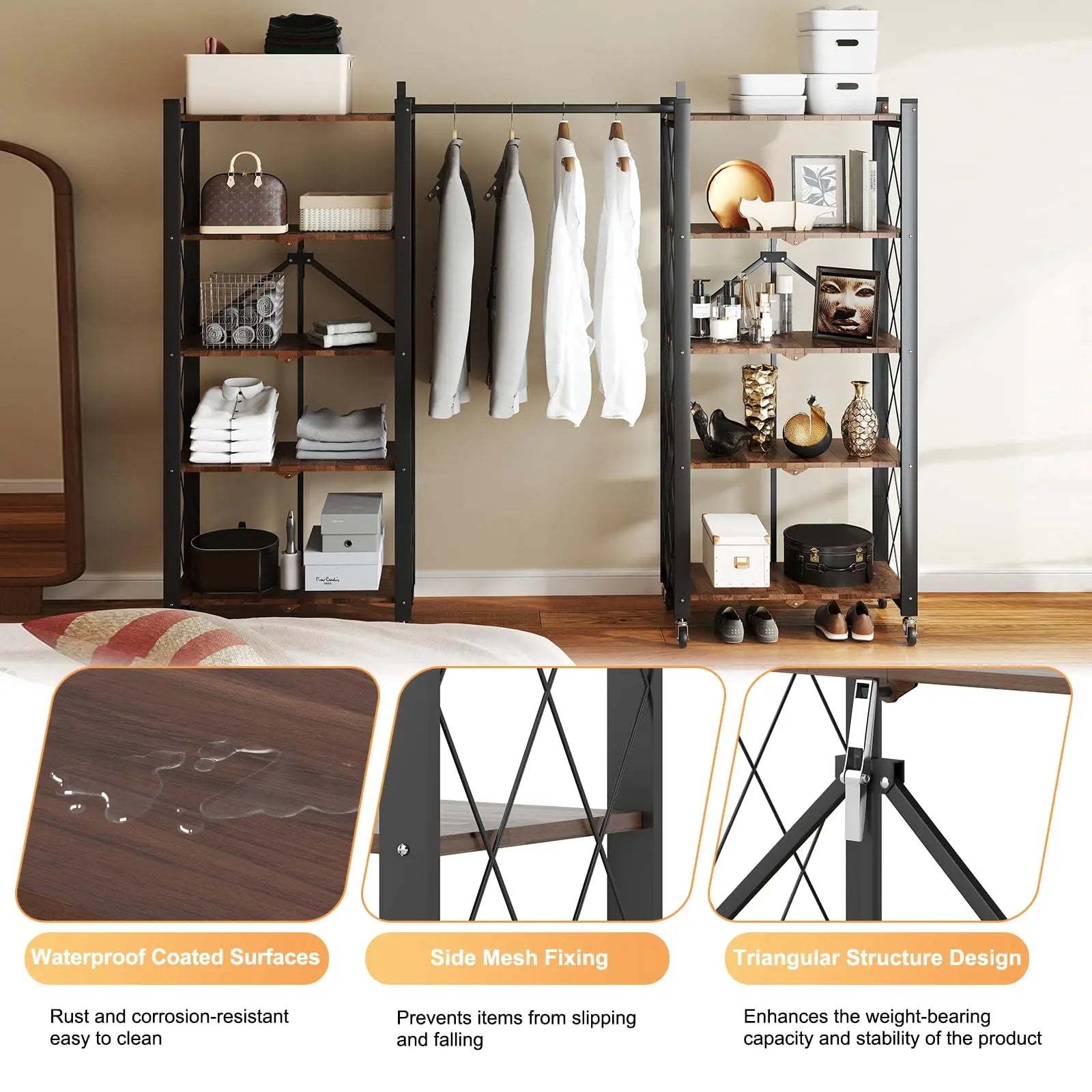 Portable Foldable Metal Steel Storage Rack, No Assembly Required