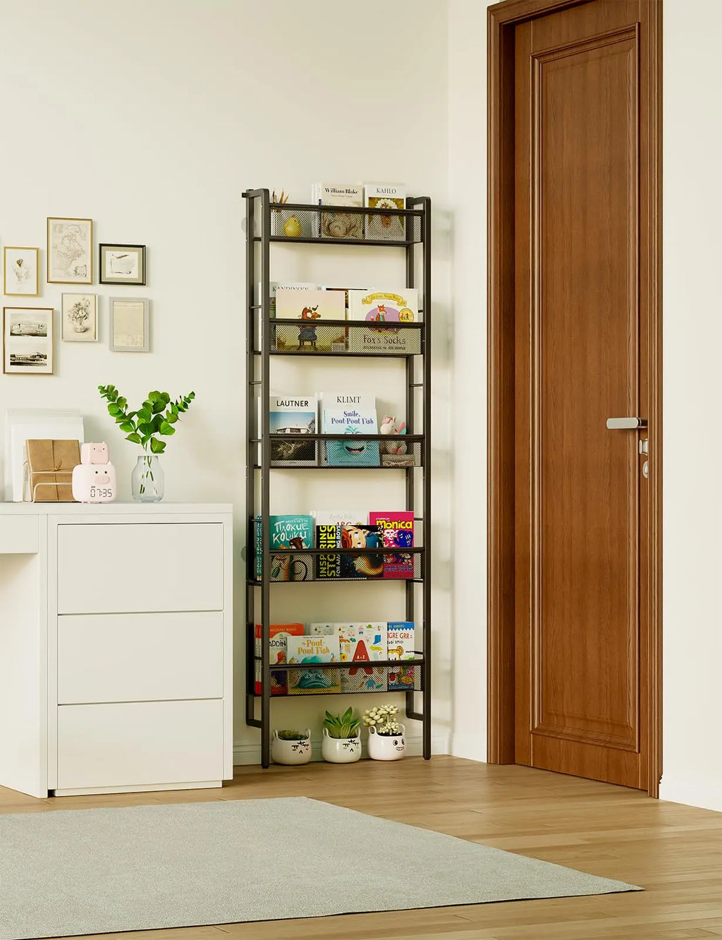 Wall-mounted five-level children's bookshelf, baby room toy storage rack