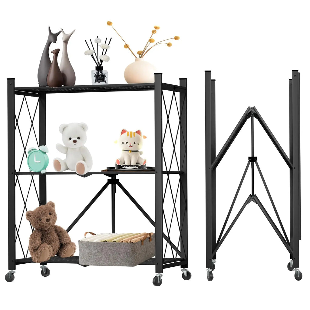 Portable Foldable Metal Steel Storage Rack, No Assembly Required