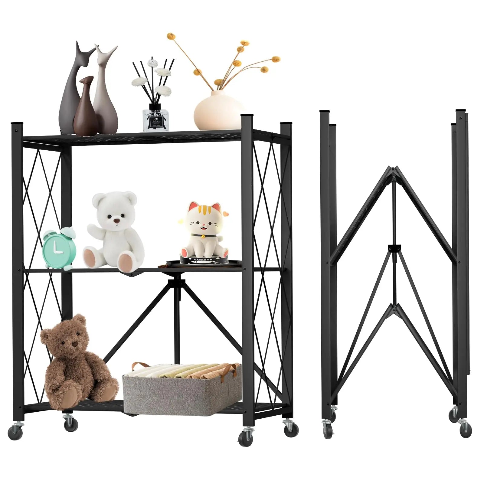 Portable Foldable Metal Steel Storage Rack, No Assembly Required