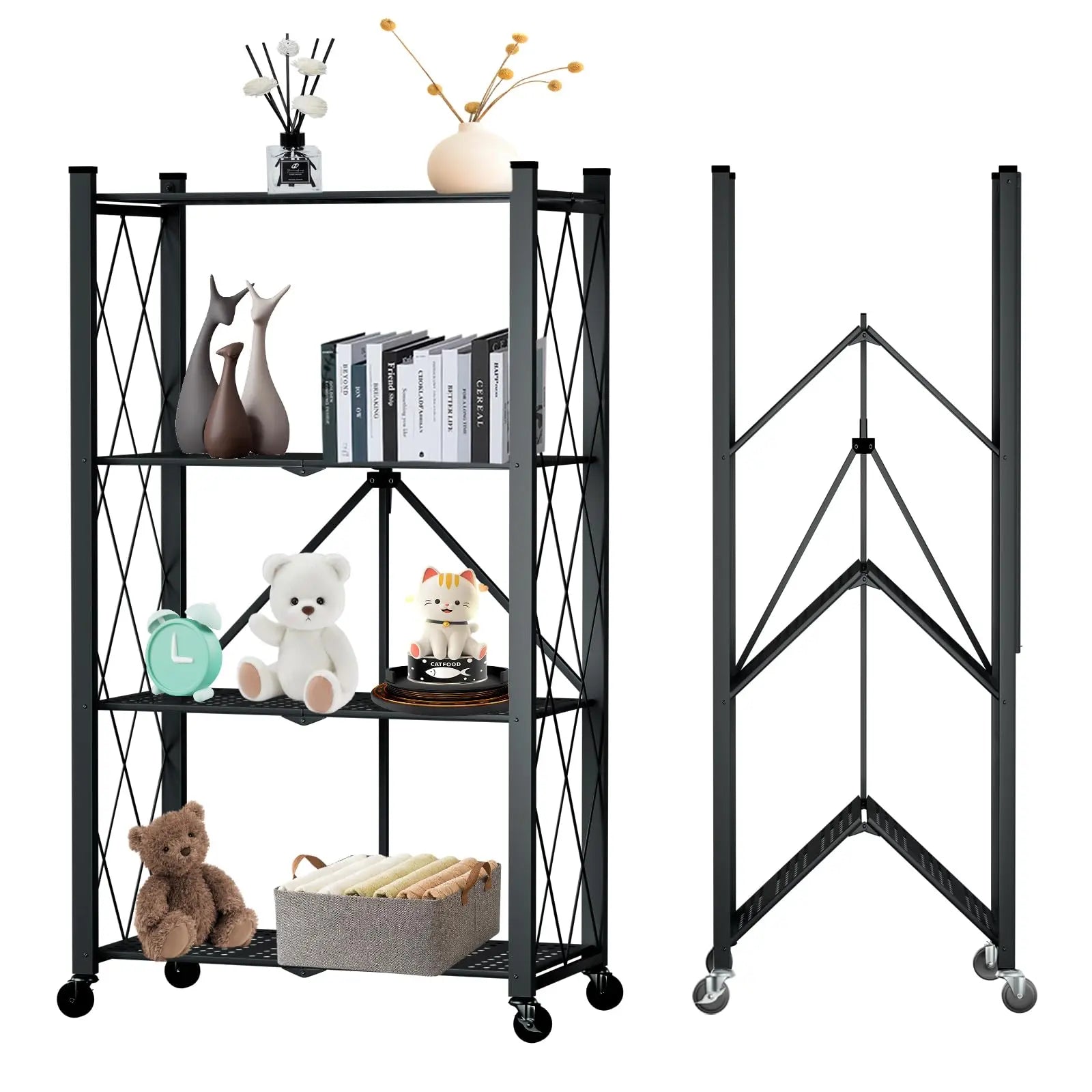 Portable Foldable Metal Steel Storage Rack, No Assembly Required