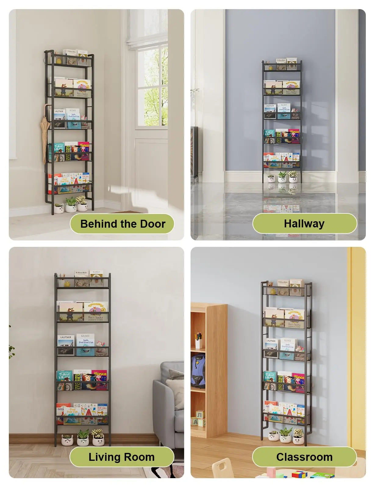 Wall-mounted five-level children's bookshelf, baby room toy storage rack
