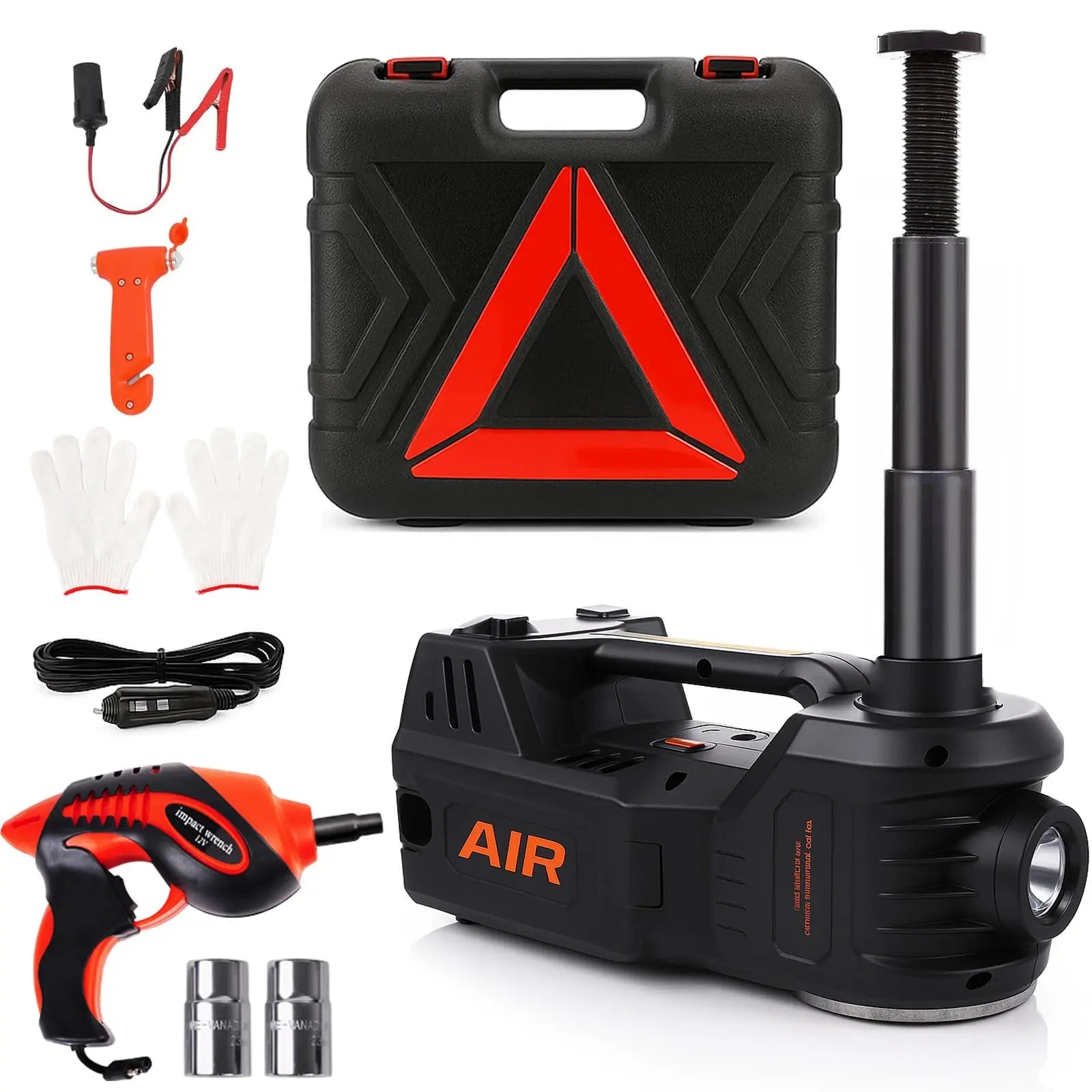 Electric vehicle jack - 5 tons - 12V - Pedal type jack, impact wrench, air pump