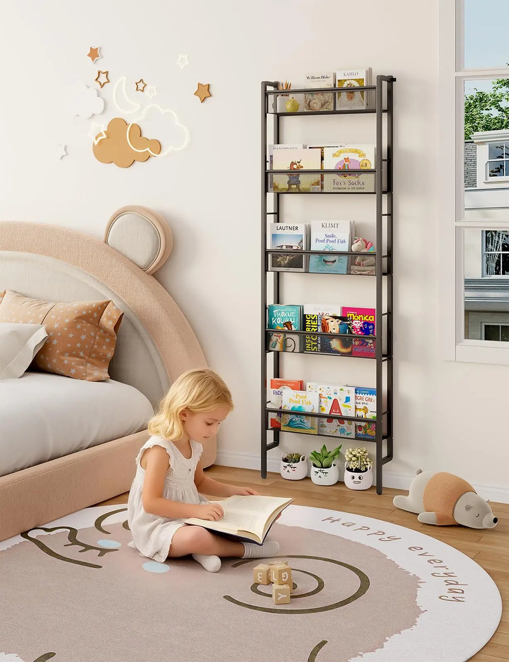 Wall-mounted five-level children's bookshelf, baby room toy storage rack