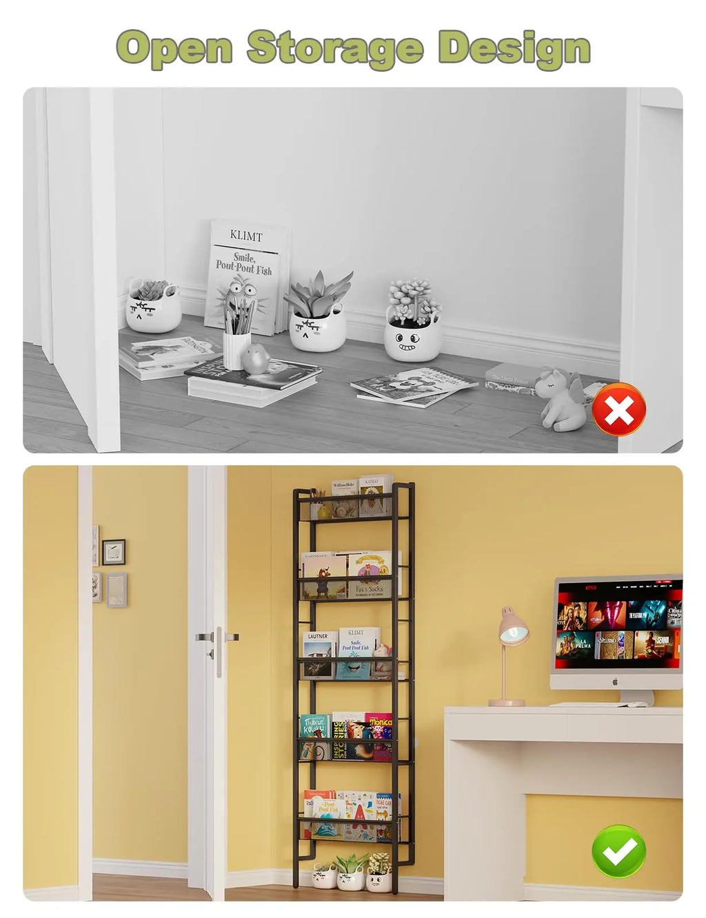 Wall-mounted five-level children's bookshelf, baby room toy storage rack