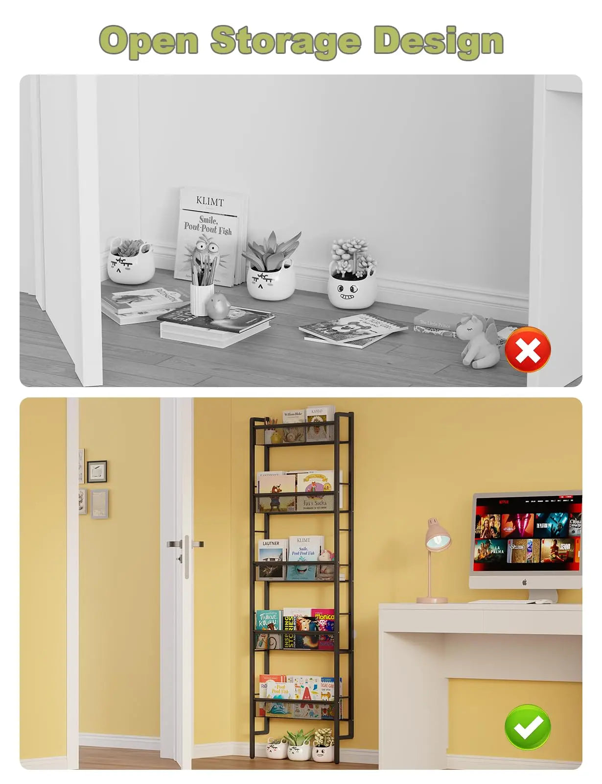 Wall-mounted five-level children's bookshelf, baby room toy storage rack
