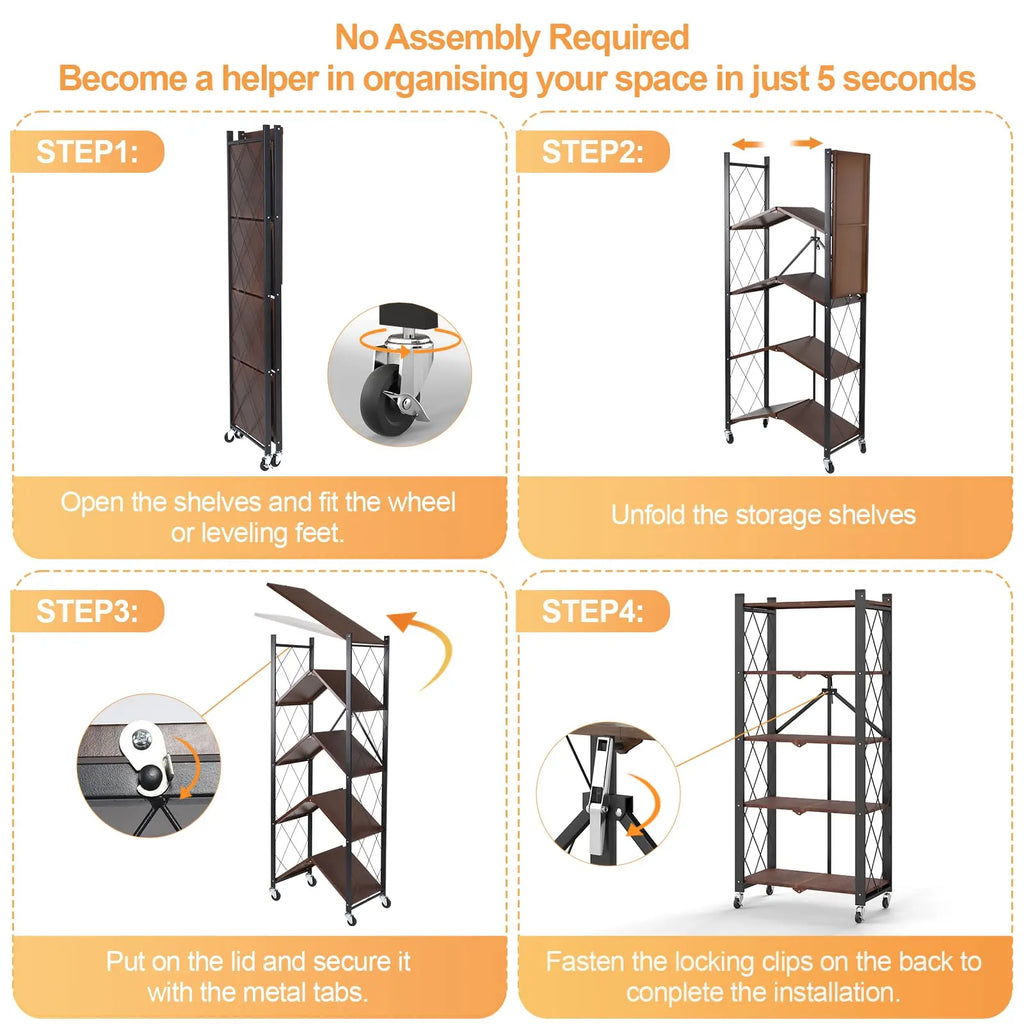 Portable Foldable Metal Steel Storage Rack, No Assembly Required