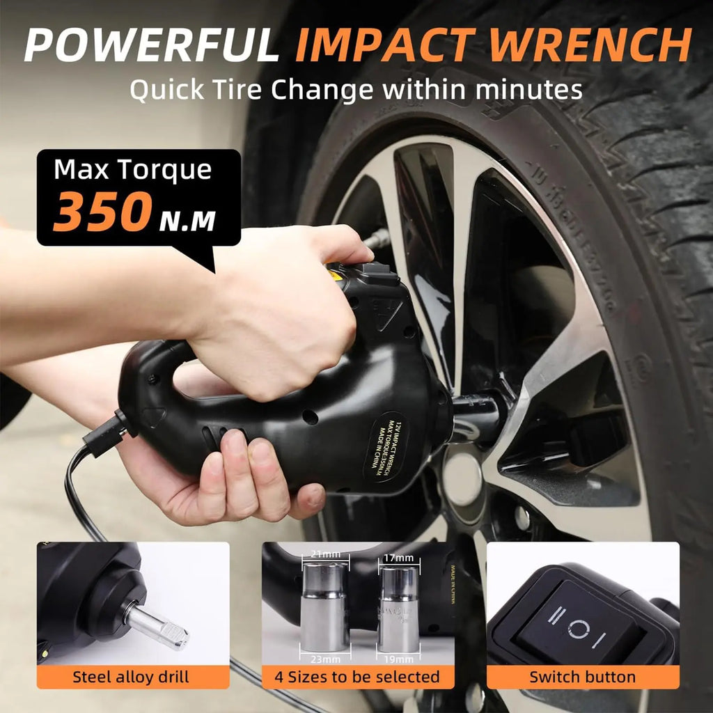 Electric vehicle jack - 5 tons - 12V - Pedal type jack, impact wrench, air pump