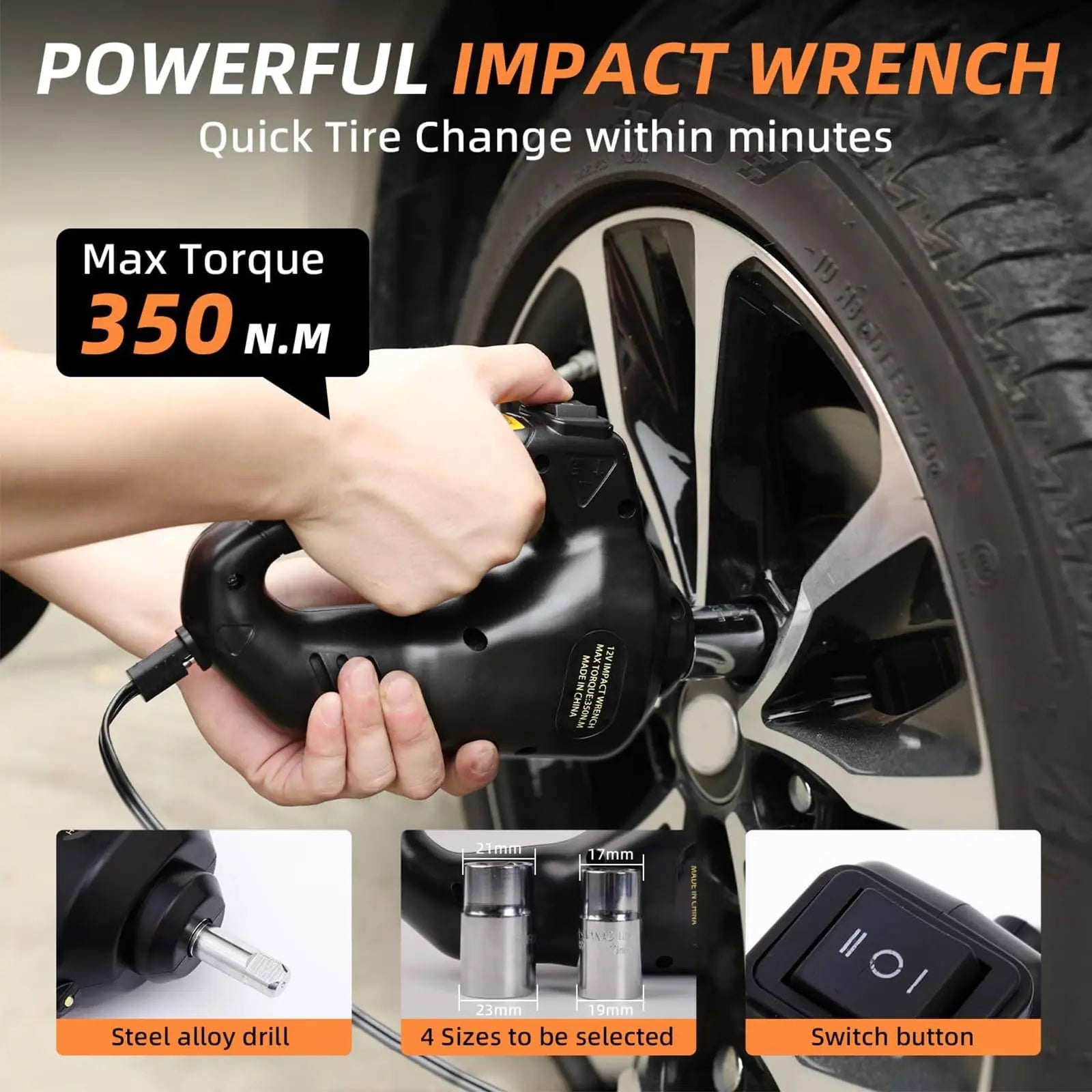 Electric vehicle jack - 5 tons - 12V - Pedal type jack, impact wrench, air pump