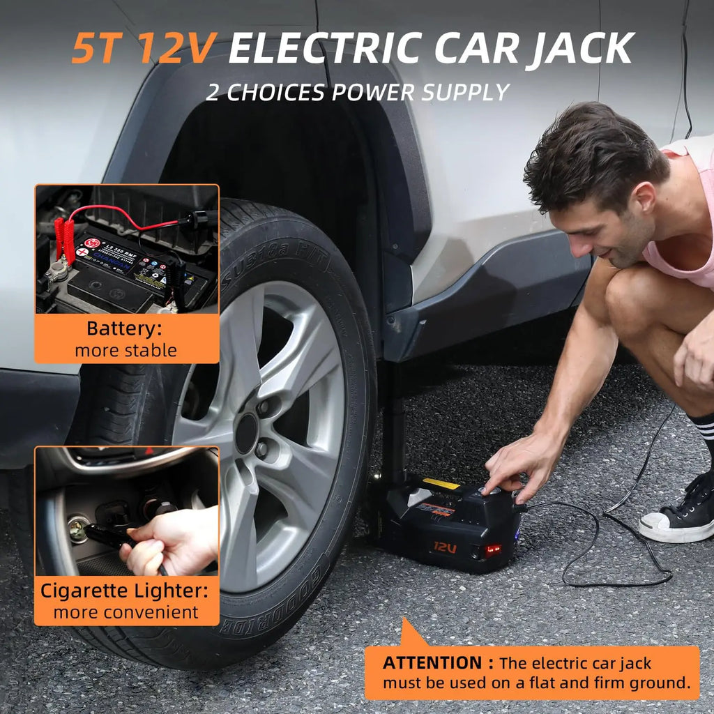 Electric vehicle jack - 5 tons - 12V - Pedal type jack, impact wrench, air pump