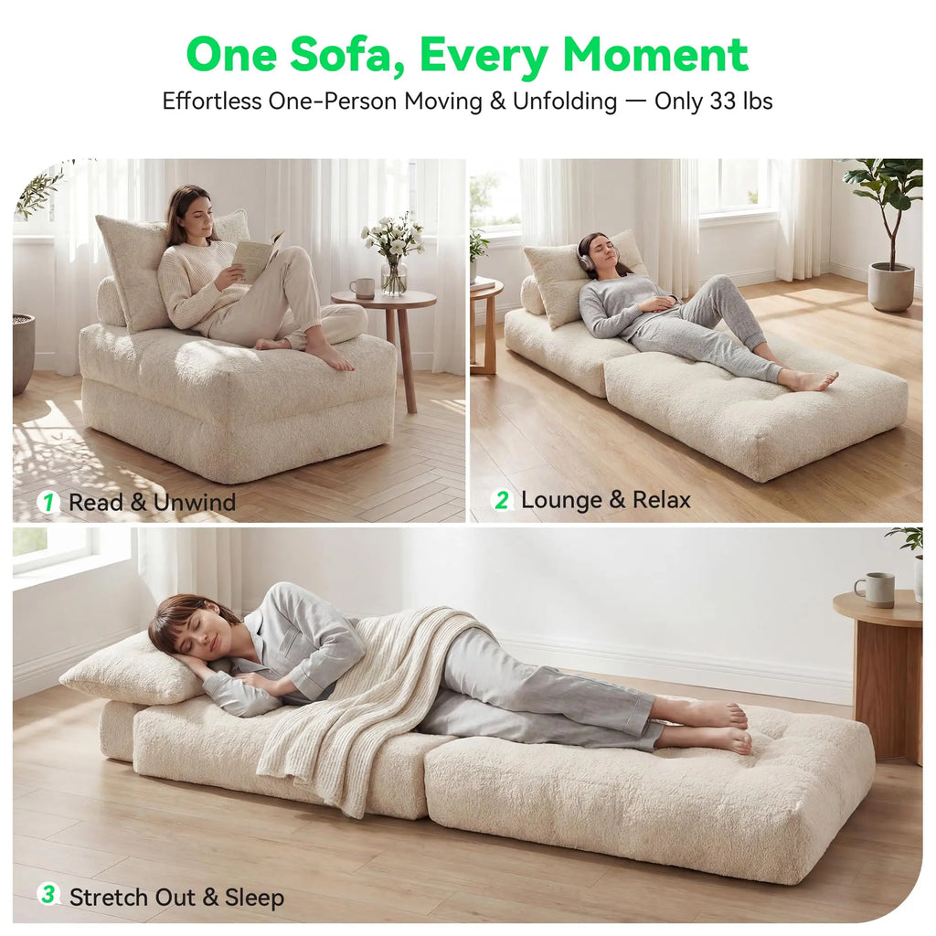 Folding Sofa Bed, 3-in-1 Convertible Recliner Bed