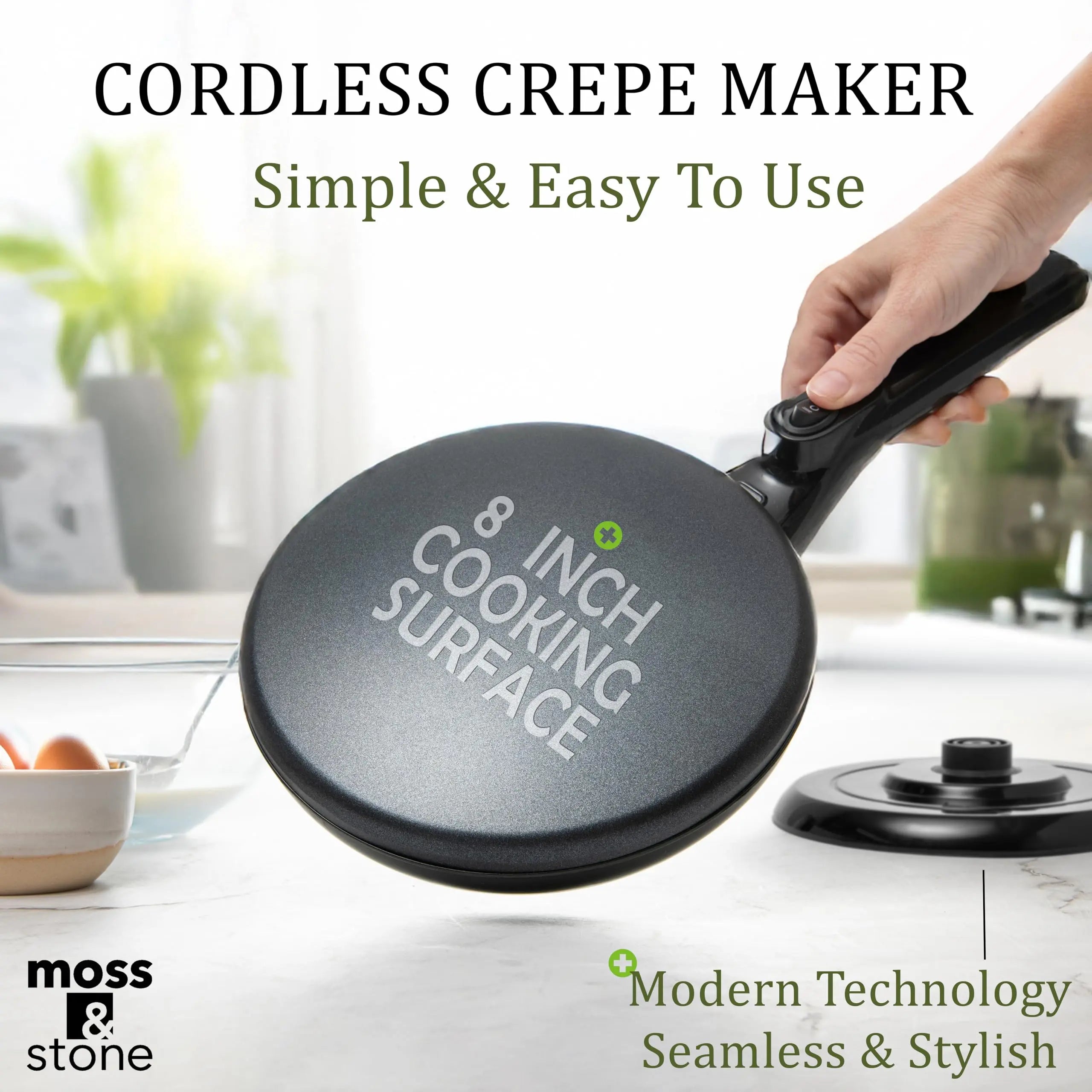 Cordless Electric Crepe Maker, 8-Inch Portable Nonstick Crepe Pan