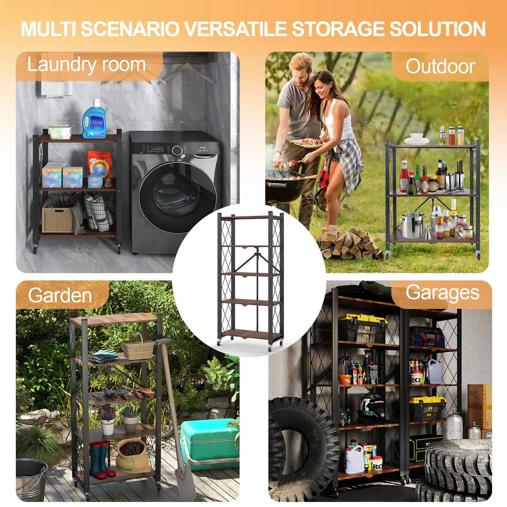 Portable Foldable Metal Steel Storage Rack, No Assembly Required