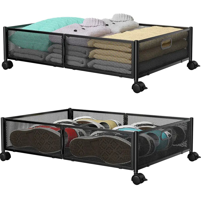 2-piece under-bed storage box with swivel wheels – foldable storage container