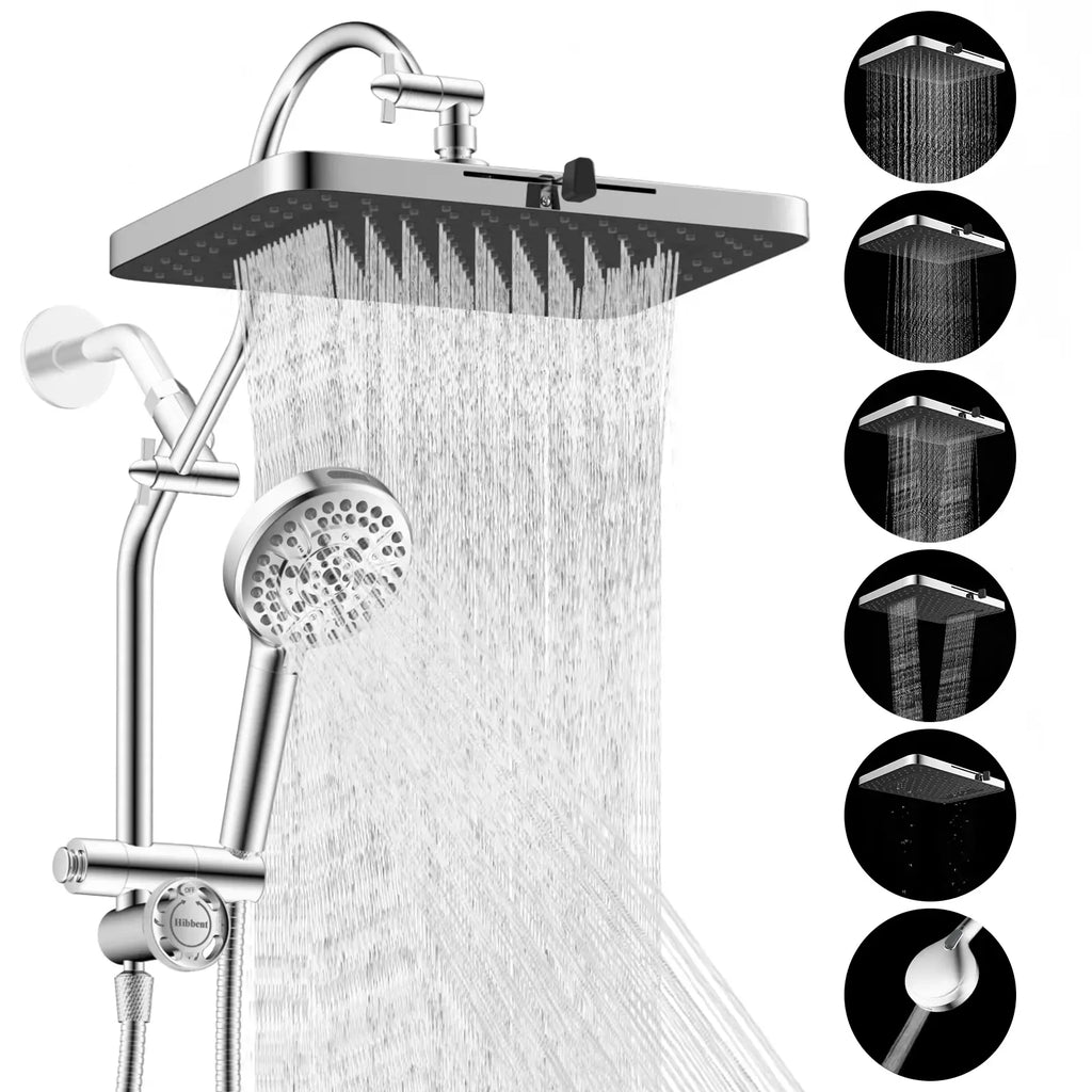 13-Inch High-Pressure Rainfall Shower Head Combo – 10-Mode Handheld Sprayer & Adjustable Extension Arm