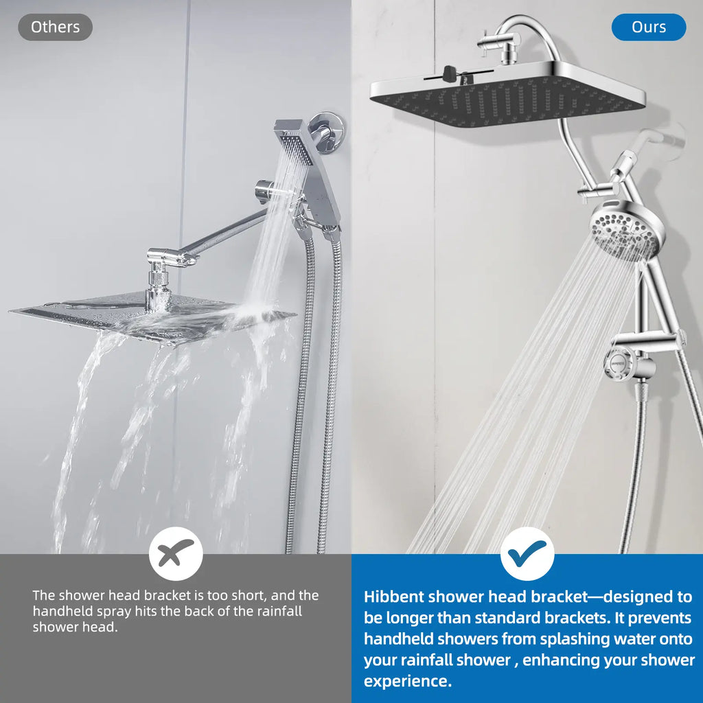 13-Inch High-Pressure Rainfall Shower Head Combo – 10-Mode Handheld Sprayer & Adjustable Extension Arm
