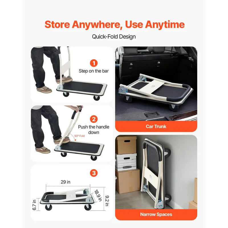 Steel folding cart with a load capacity of up to 330 pounds