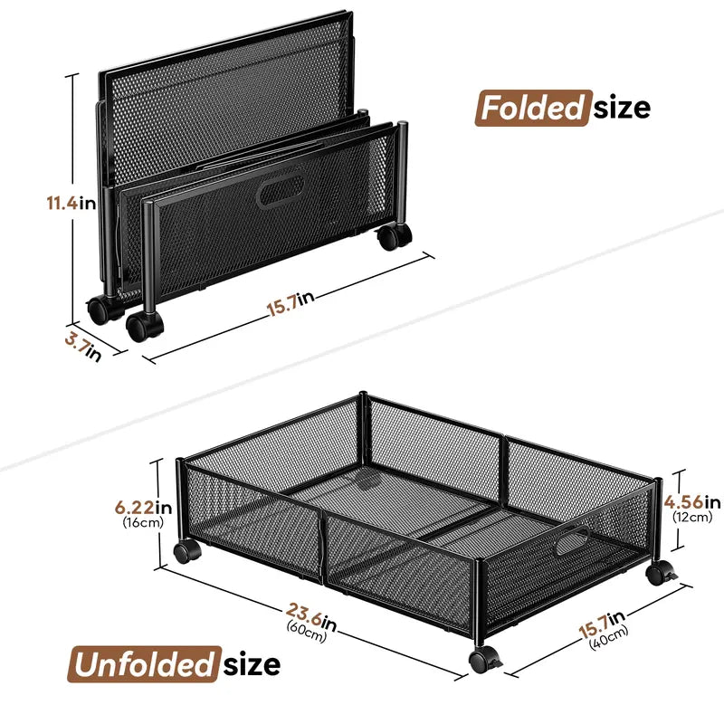 2-piece under-bed storage box with swivel wheels – foldable storage container