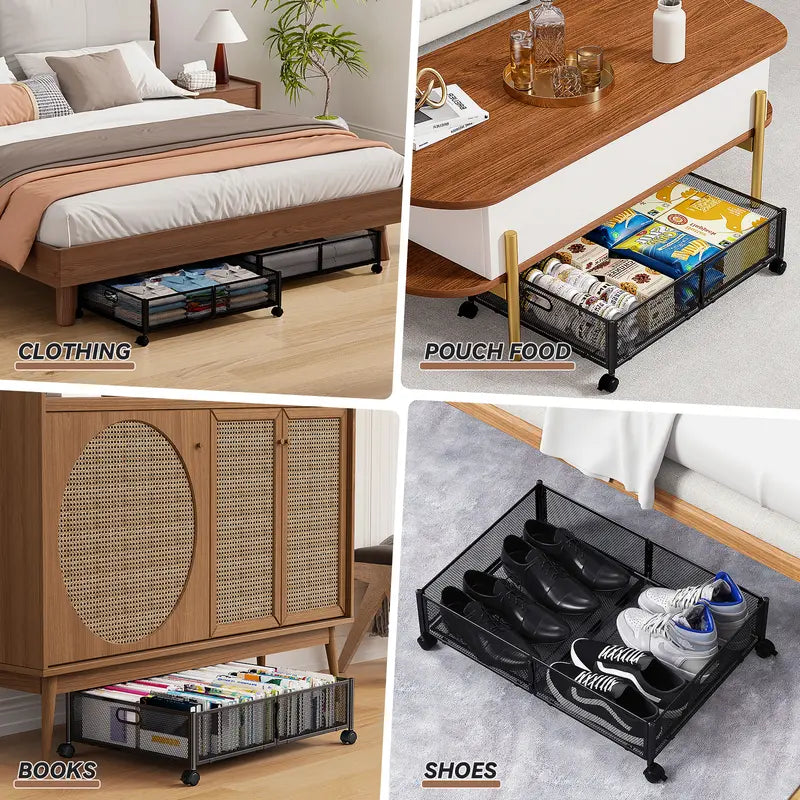 2-piece under-bed storage box with swivel wheels – foldable storage container