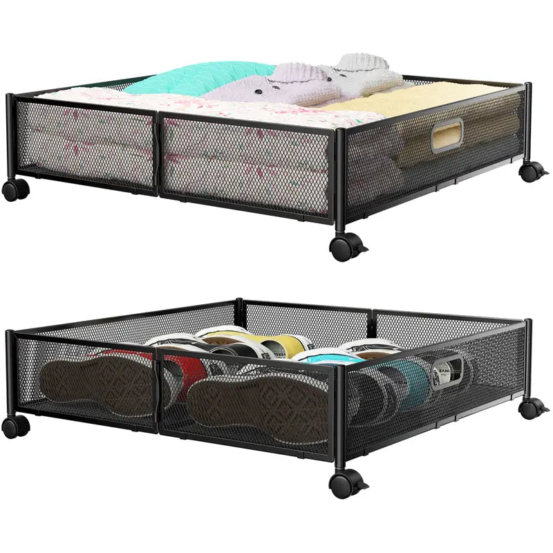 2-piece under-bed storage box with swivel wheels – foldable storage container