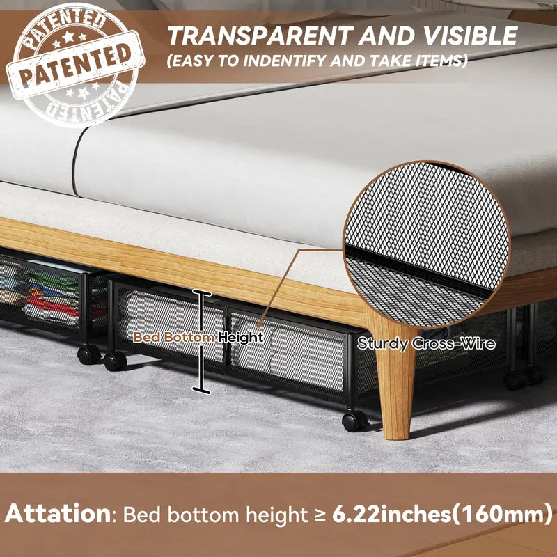2-piece under-bed storage box with swivel wheels – foldable storage container