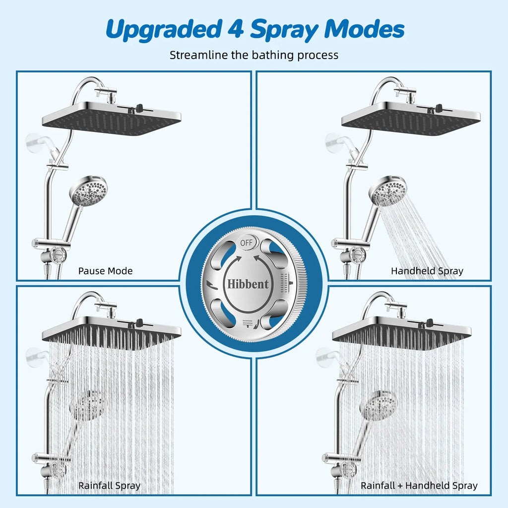 13-Inch High-Pressure Rainfall Shower Head Combo – 10-Mode Handheld Sprayer & Adjustable Extension Arm